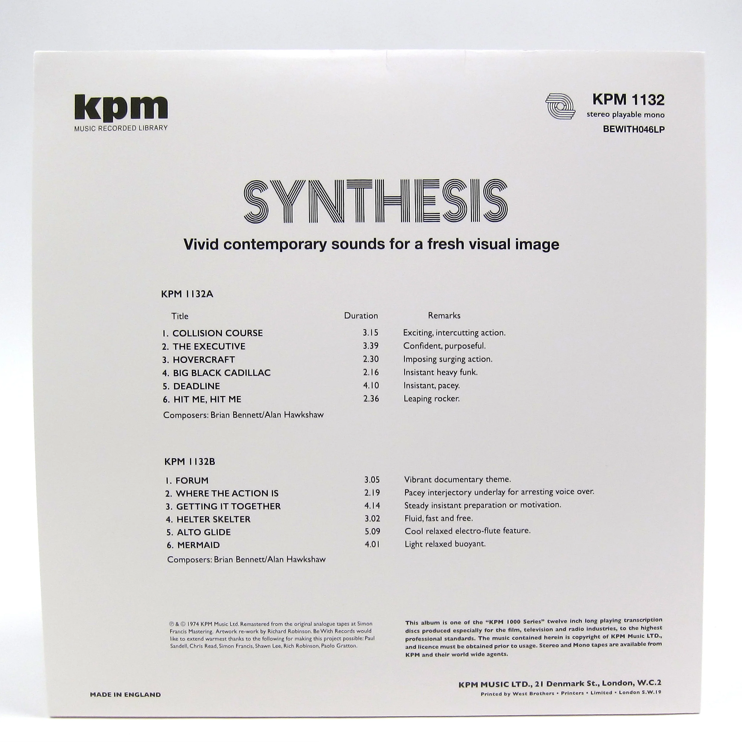 Alan Hawkshaw / Brian Bennett: Synthesis (KPM Music Library, 180g) Vinyl LP - Image 2