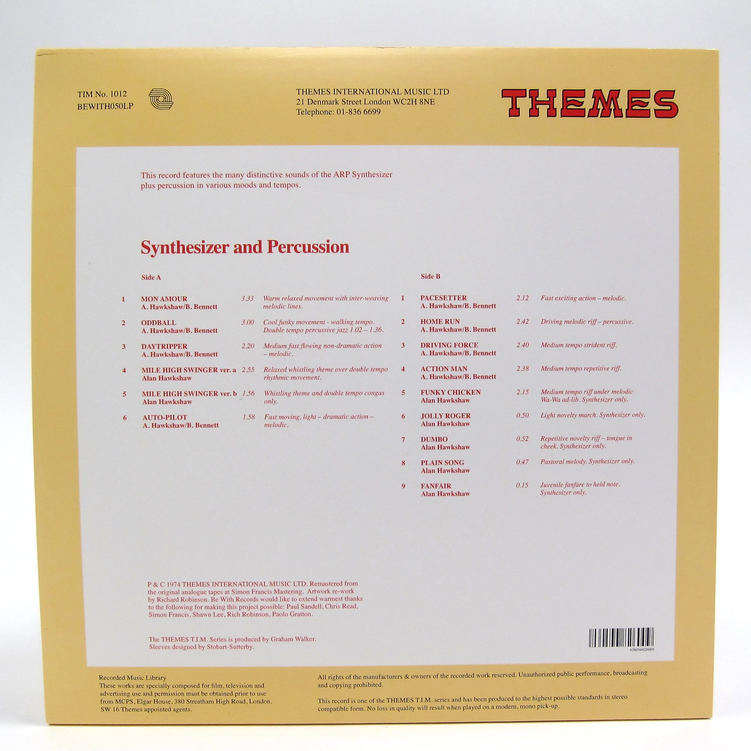 Alan Hawkshaw / Brian Bennett: Synthesizer And Percussion (Themes International, 180g) Vinyl LP - Image 2
