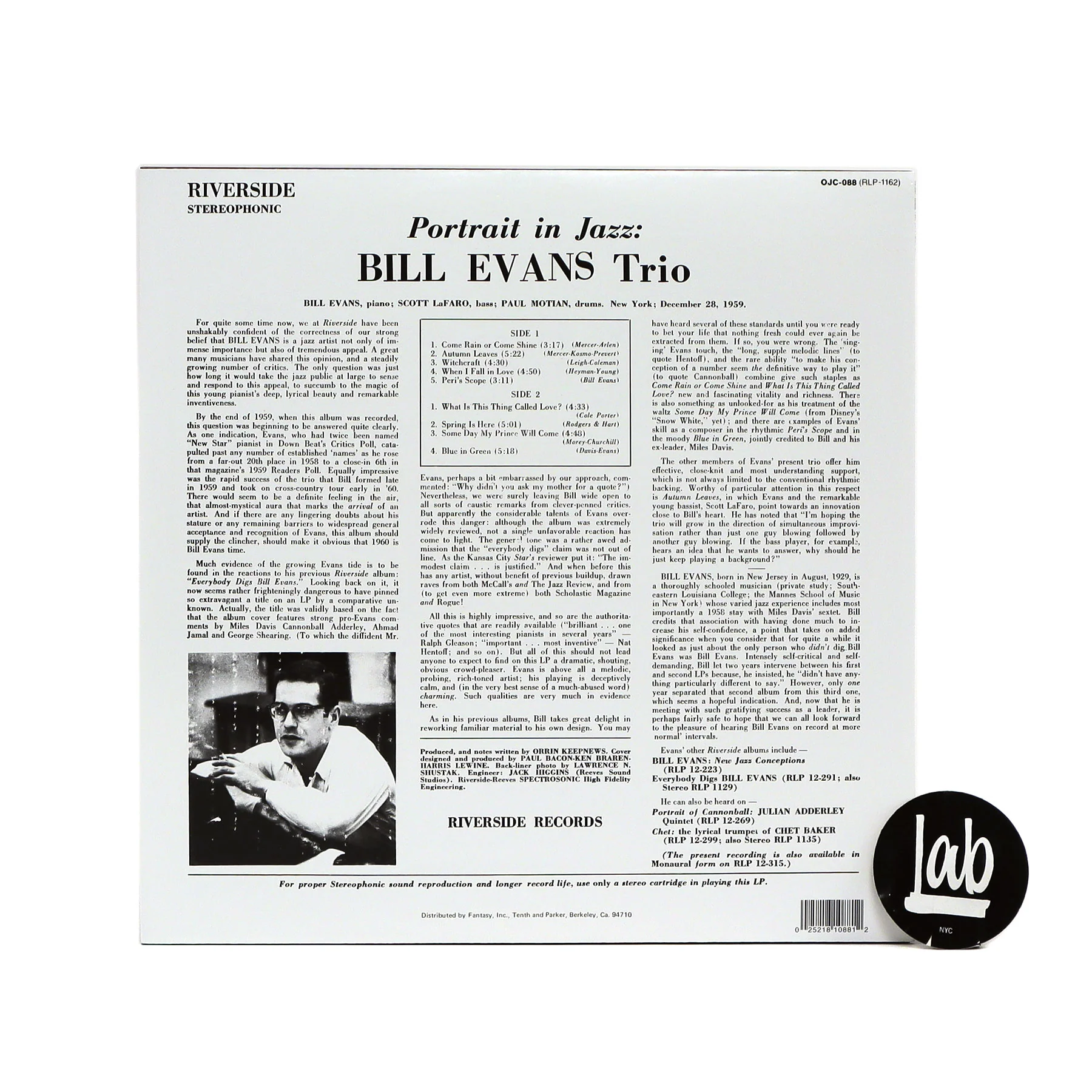 Bill Evans Trio: Portrait In Jazz Vinyl LP - Image 2