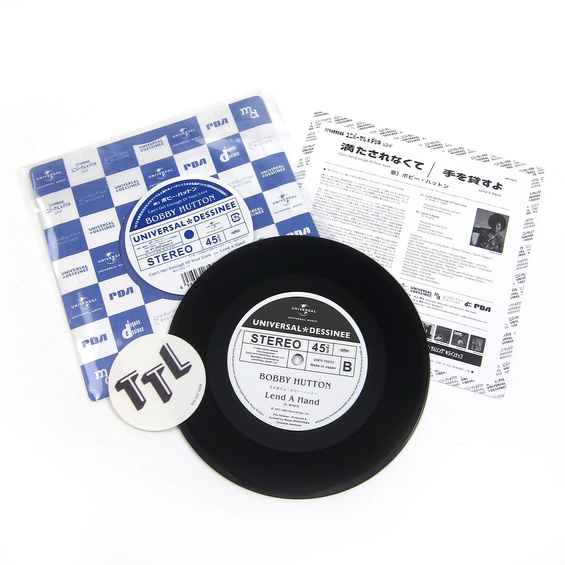 Bobby Hutton: Lend A Hand / Can't Get Enough Of Your Love (JP Import) Vinyl 7" - Image 2
