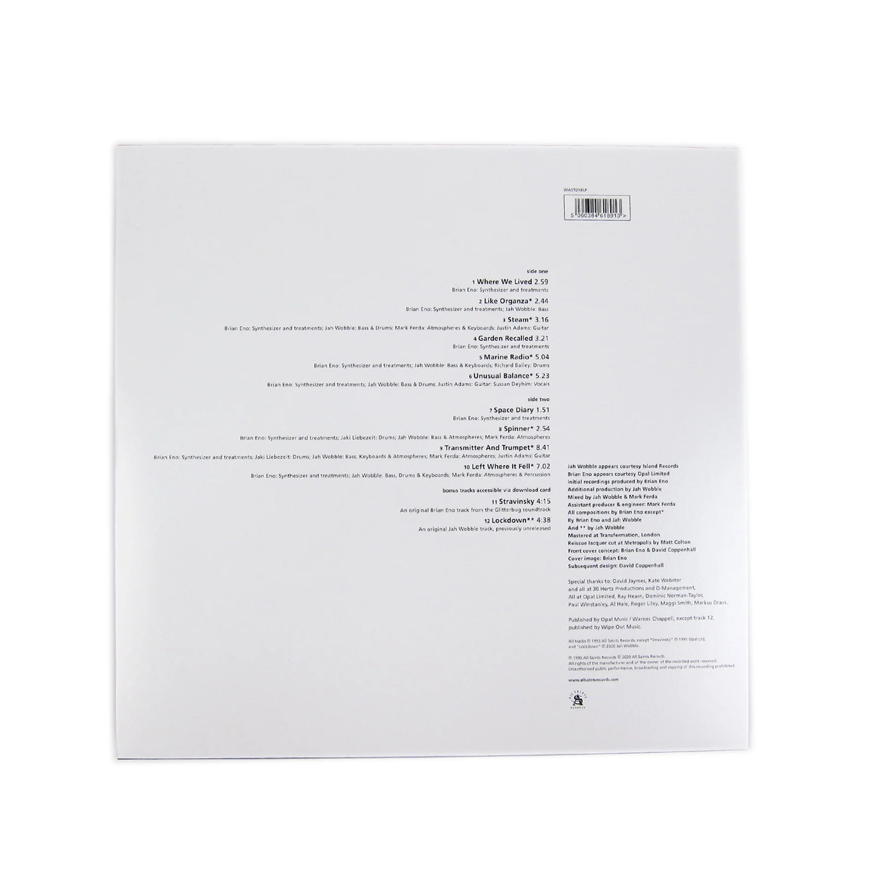 Brian Eno & Jah Wobble: Spinner Vinyl LP - Image 3