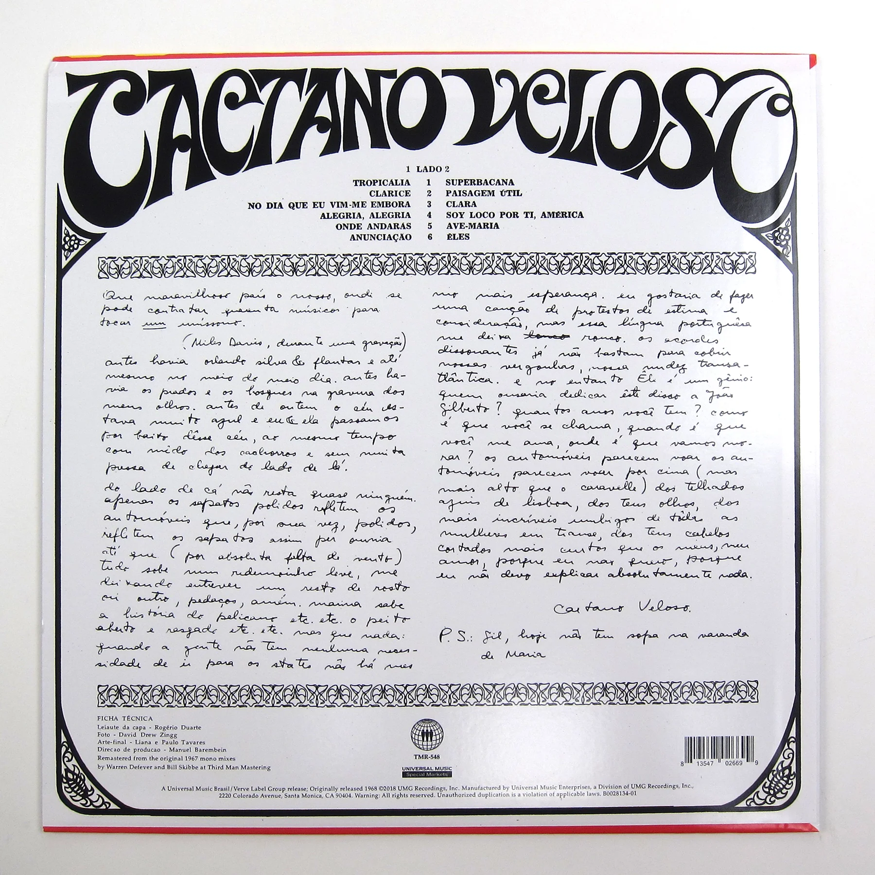 Caetano Veloso: Caetano Veloso (180g) Vinyl LP - Image 2
