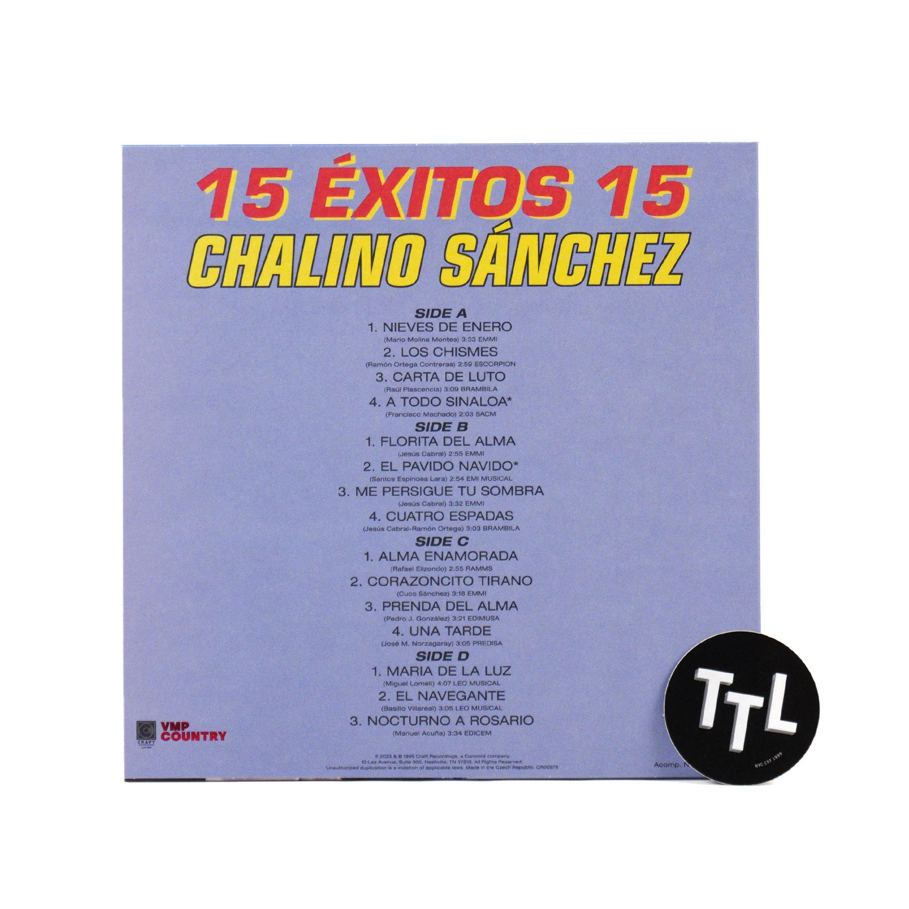 Chalino Sanchez: 15 Exitos 15 (Colored Vinyl) Vinyl 2LP - Image 3