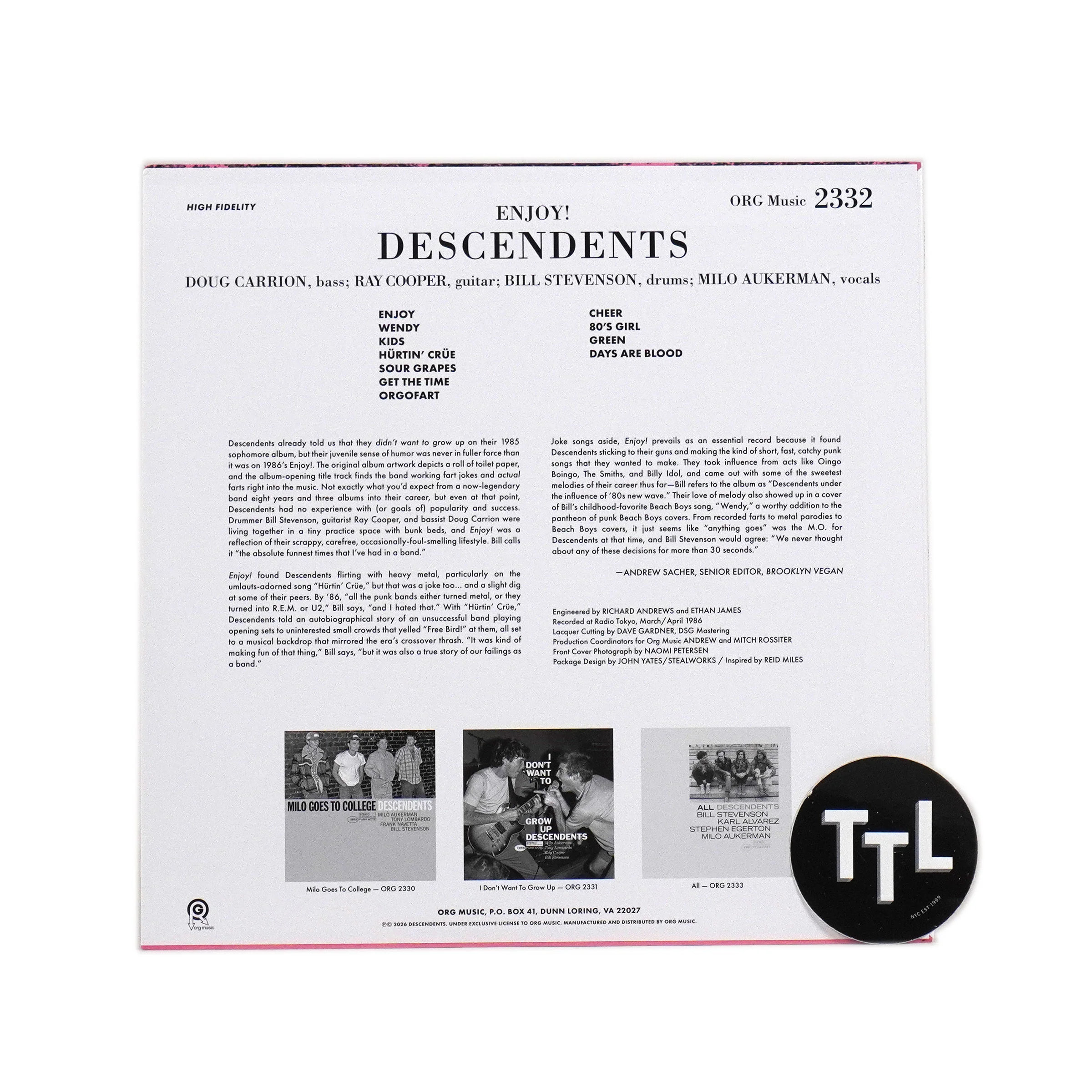 Descendents: Enjoy! - Punk Note Edition Vinyl LP - Image 2