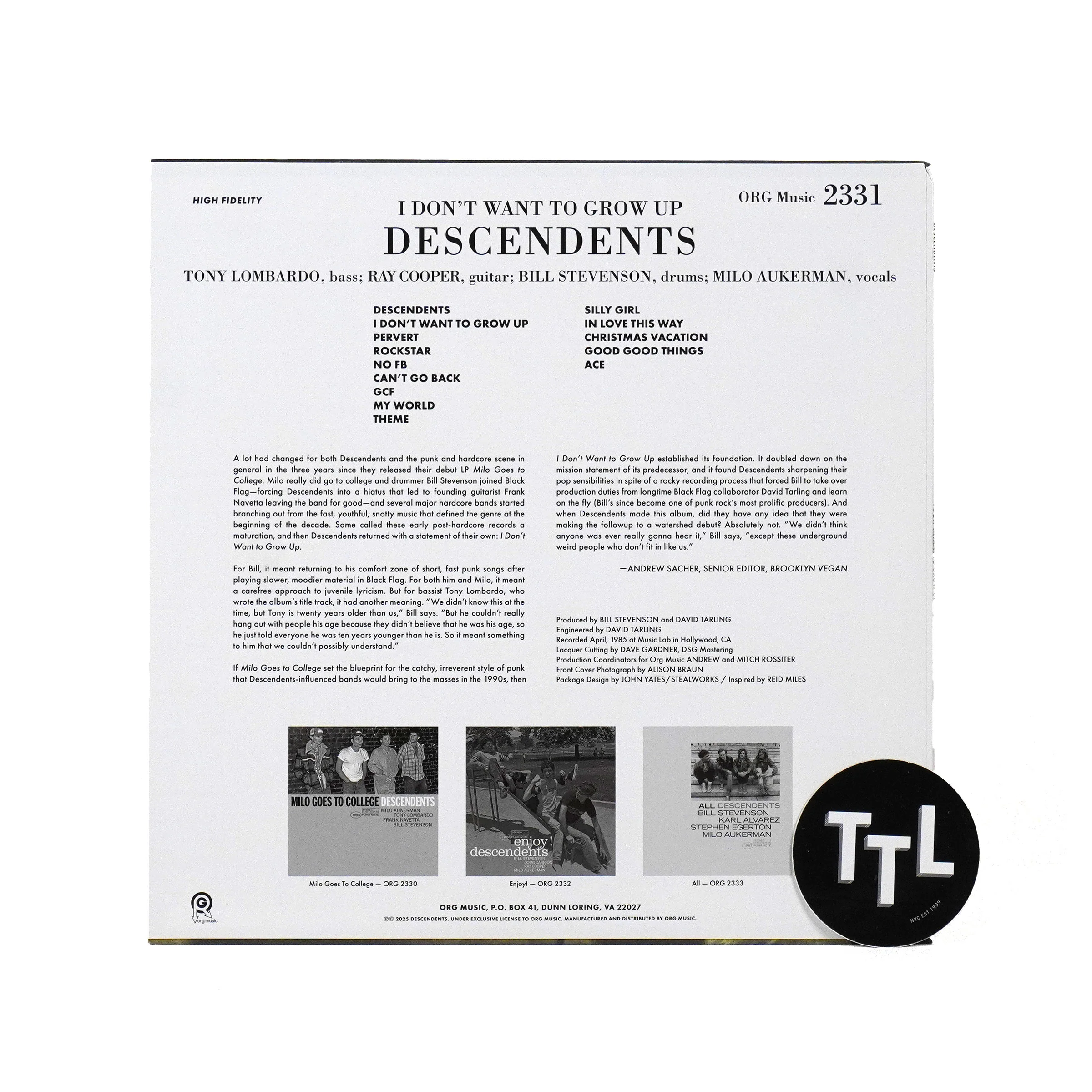 Descendents: I Don't Want To Grow Up - Punk Note Edition Vinyl LP - Image 2