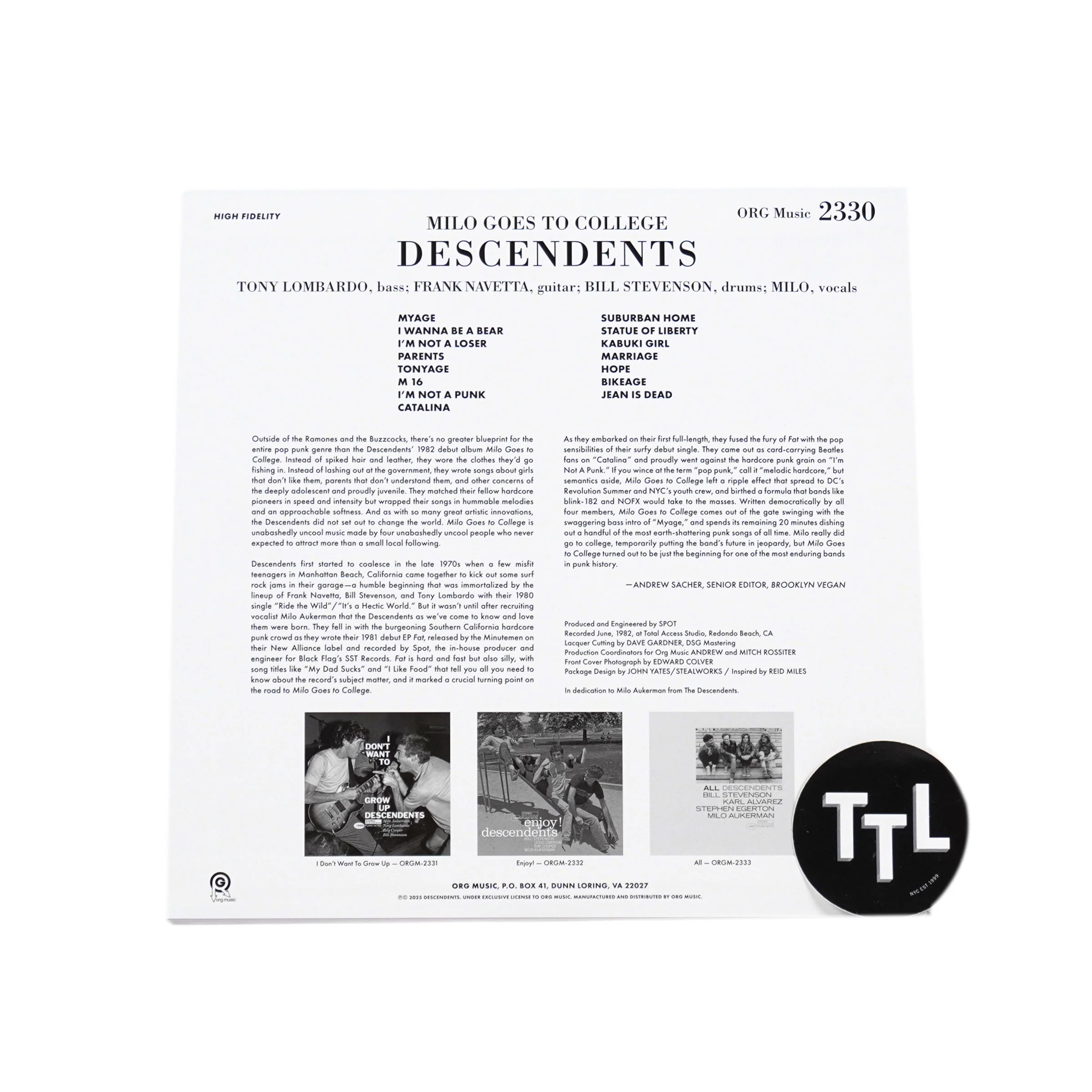 Descendents: Milo Goes To College - Punk Note Edition Vinyl LP - Image 2
