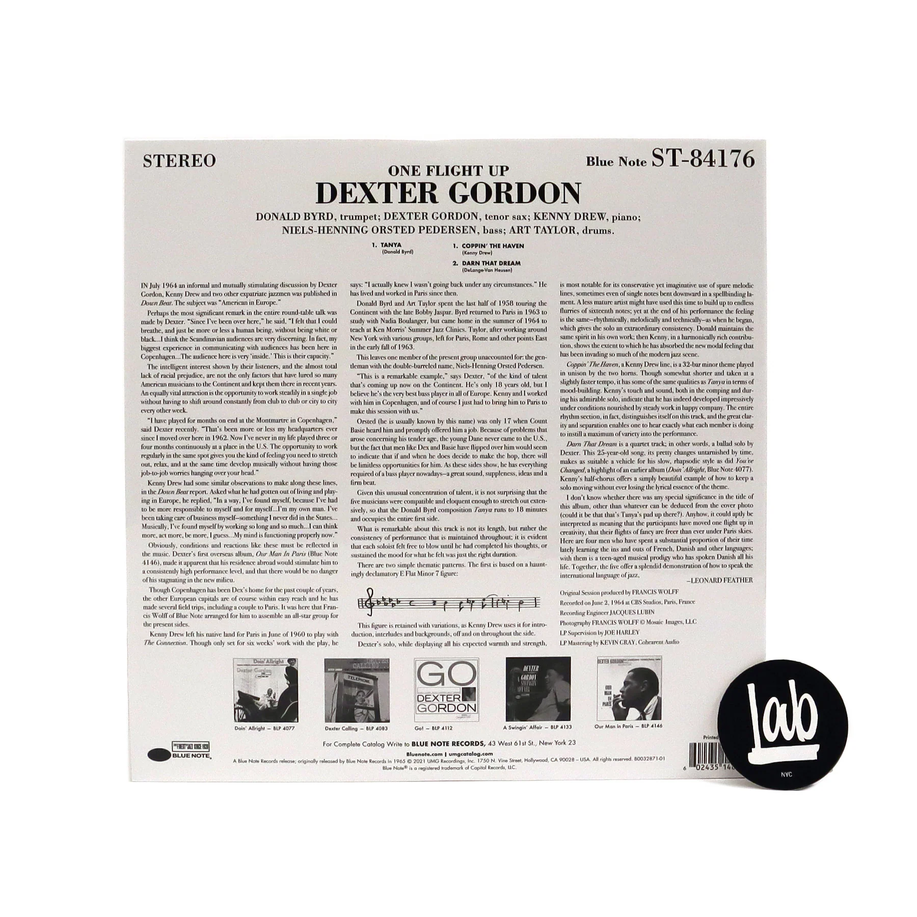 Dexter Gordon: One Flight Up  (Tone Poet 180g) Vinyl LP - Image 3