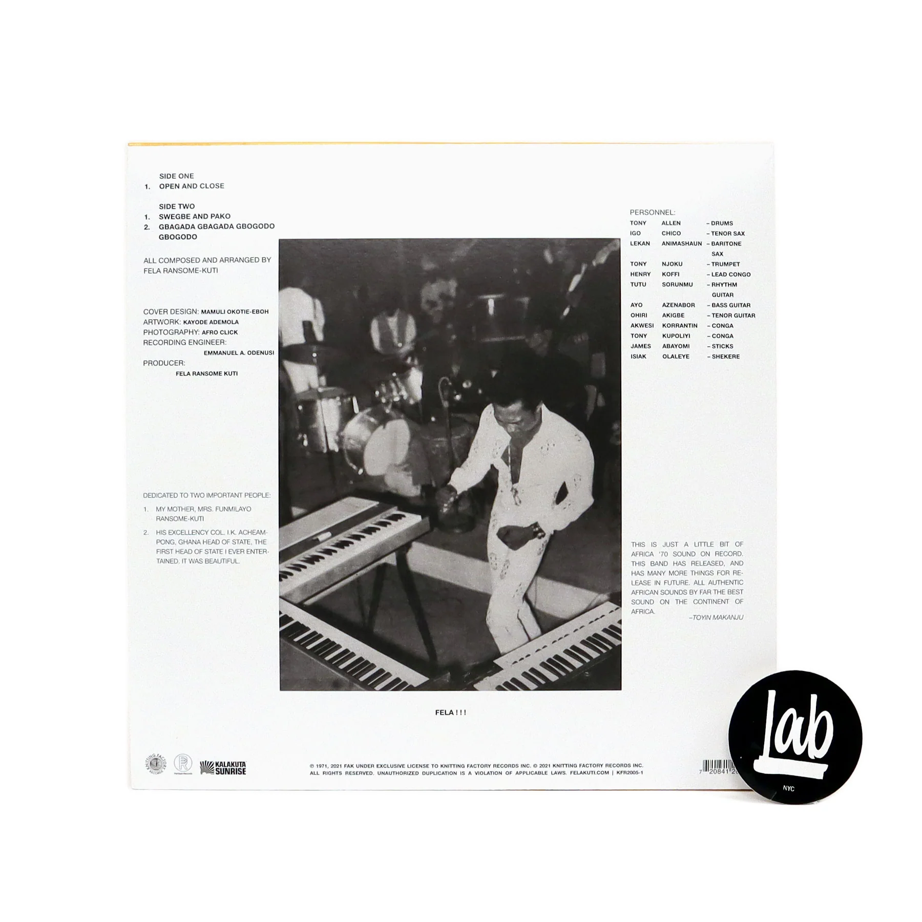Fela Kuti: Open & Close Vinyl LP - Image 3