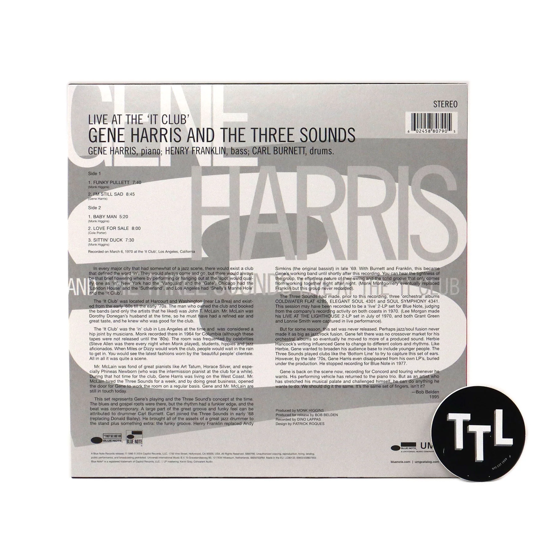 Gene Harris & The Three Sounds: Live At The 'It Club' (180g) Vinyl LP - Image 2