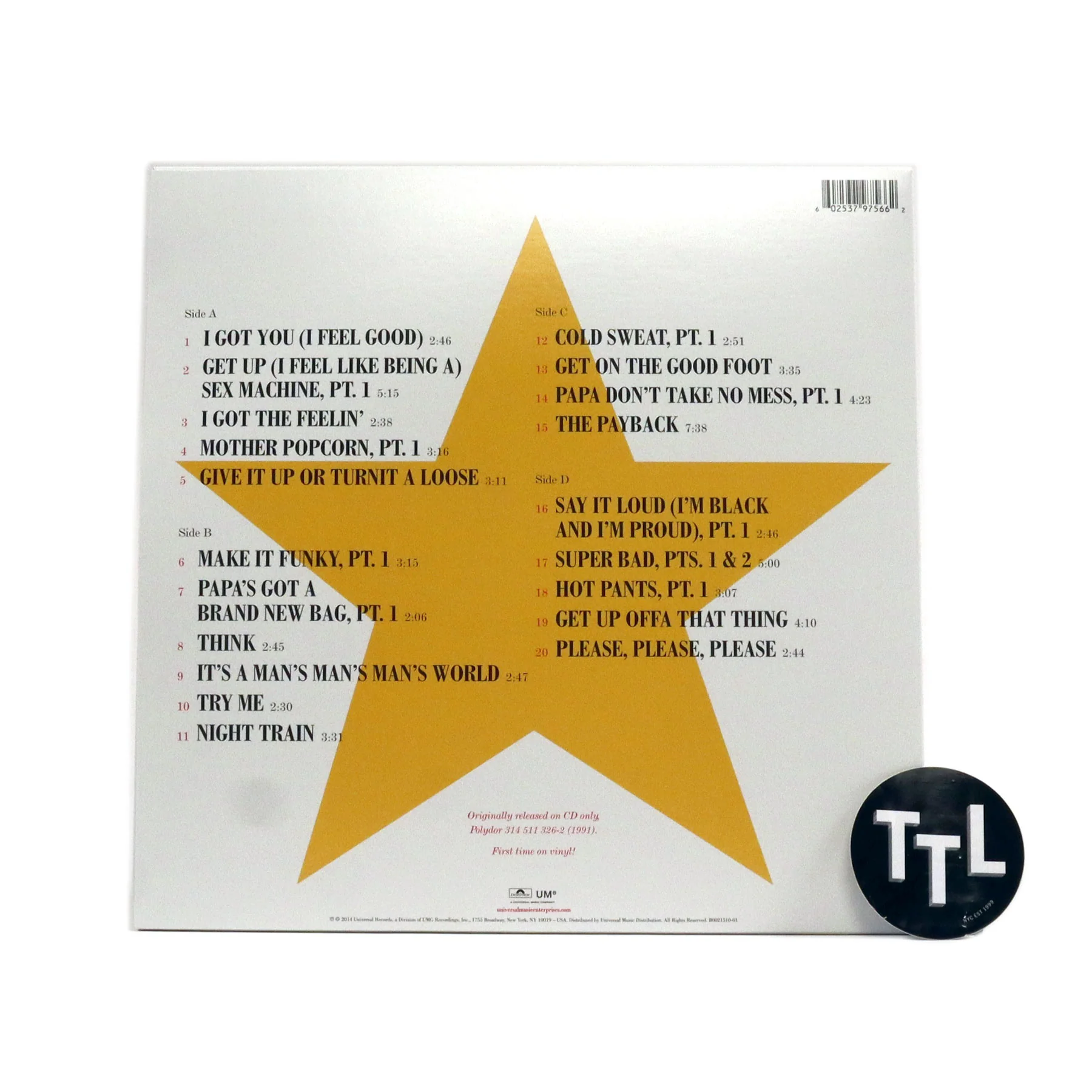 James Brown: 20 All Time Greatest Hits! (Colored Vinyl) Vinyl 2LP - Image 3