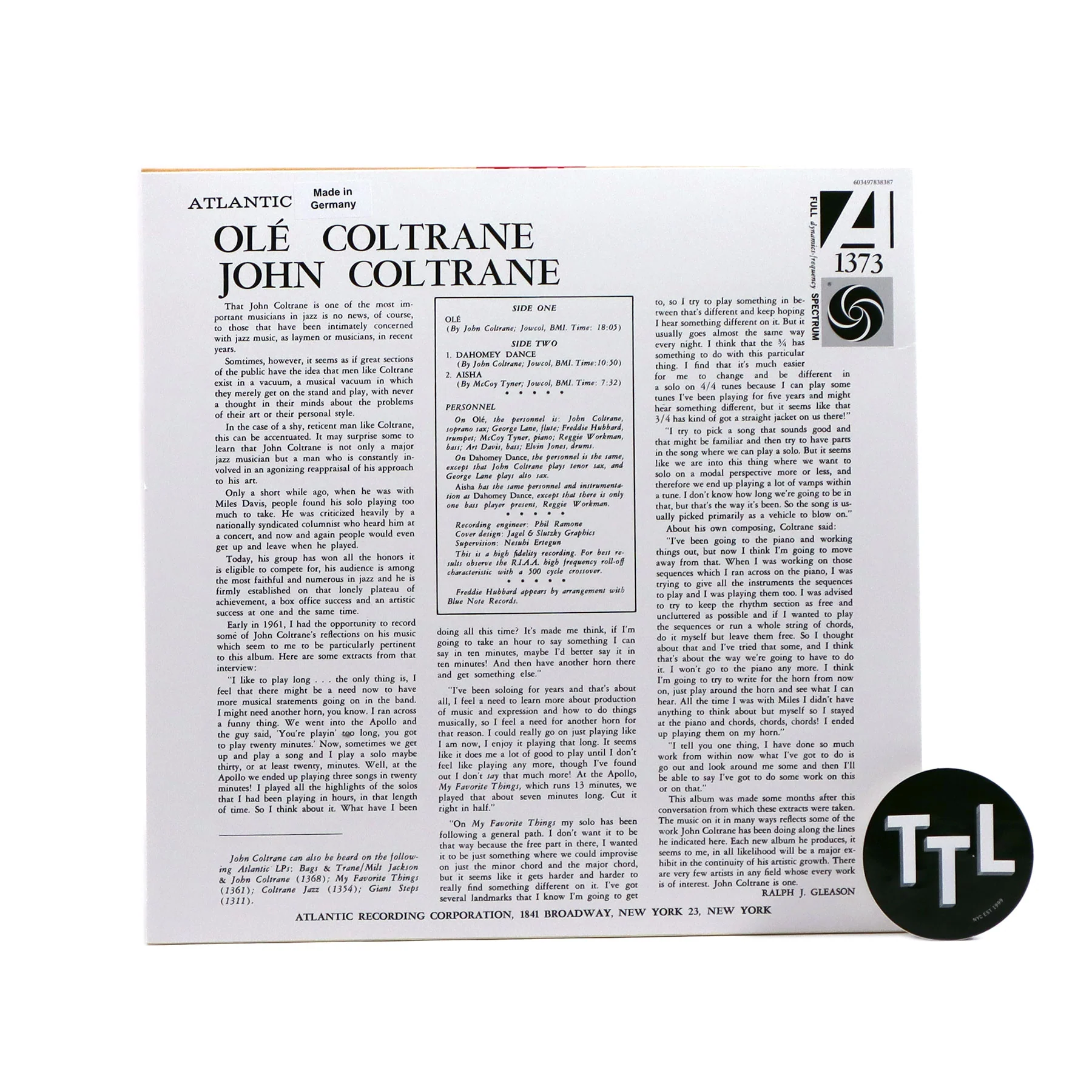John Coltrane: Ole Coltrane (Atlantic 75, Clear Colored Vinyl, Mono) Vinyl LP - Image 3