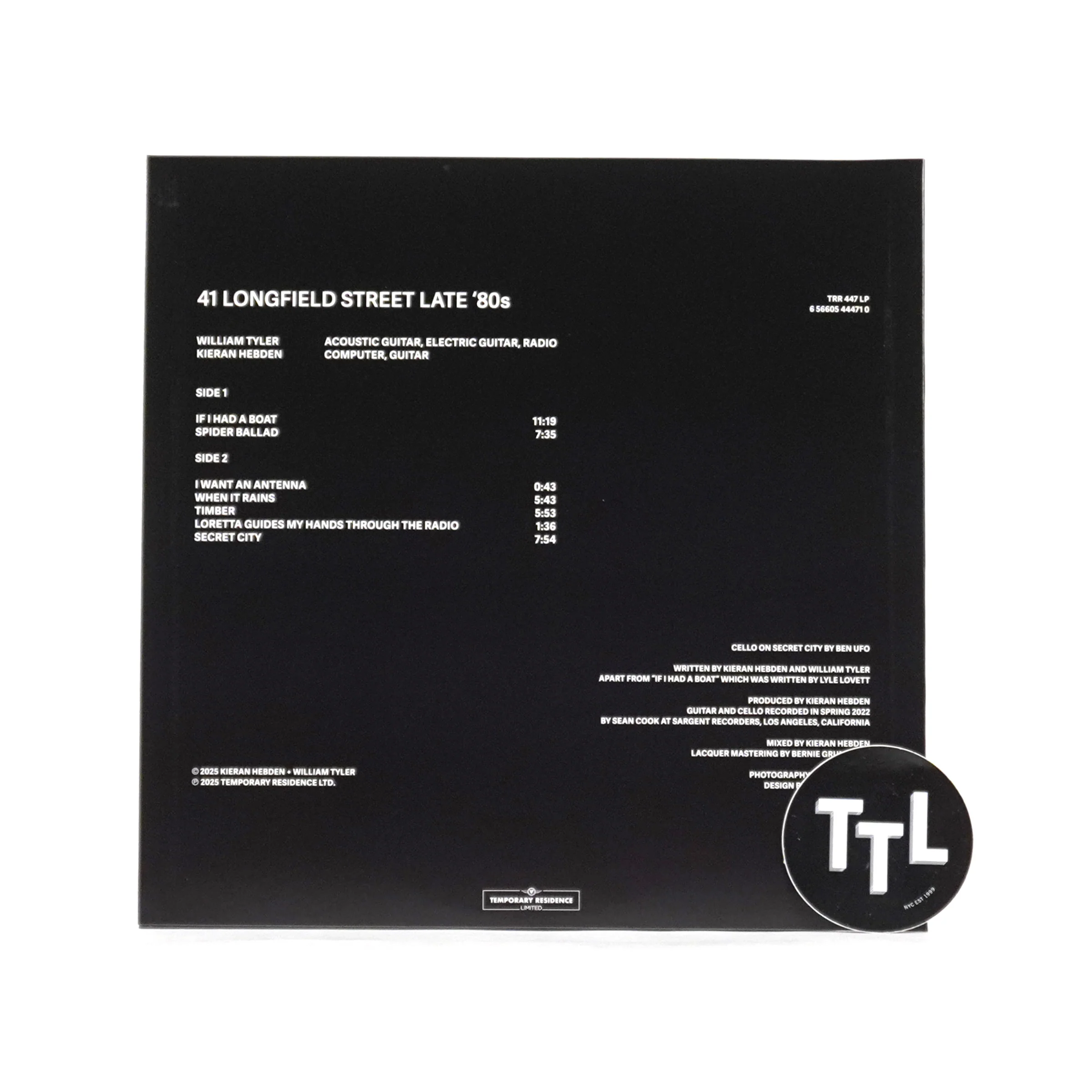 Kieran Hebden & William Tyler: 41 Longfield Street Late '80s Vinyl LP - Image 3