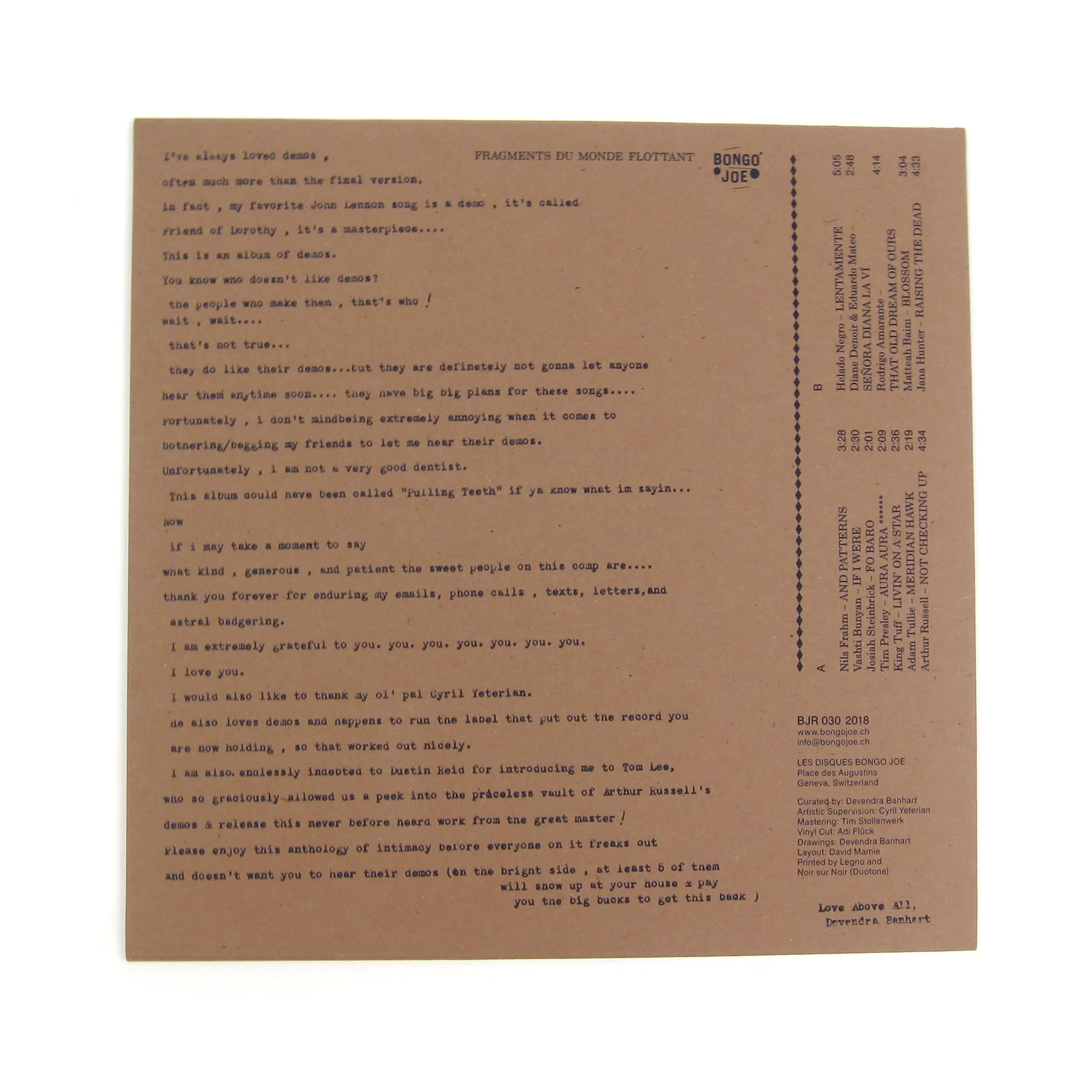 Les Disques Bongo Joe: Devendra Banhart Presents Fragments Du Monde Flottant Vinyl LP - Image 4
