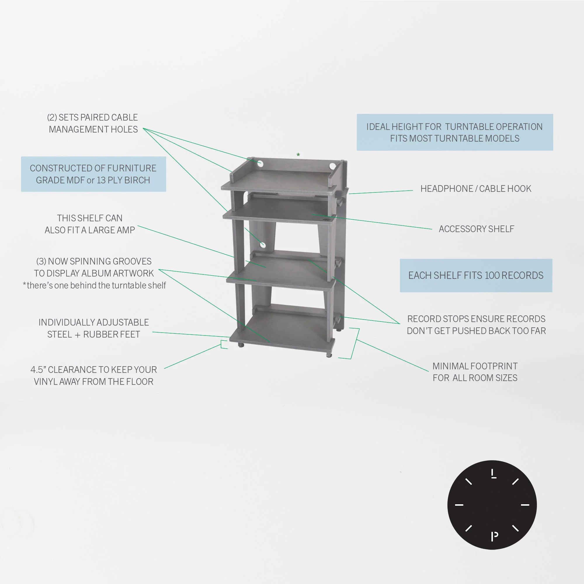 Line Phono: Turntable Stand + Vinyl Storage, Made In the USA - Image 7