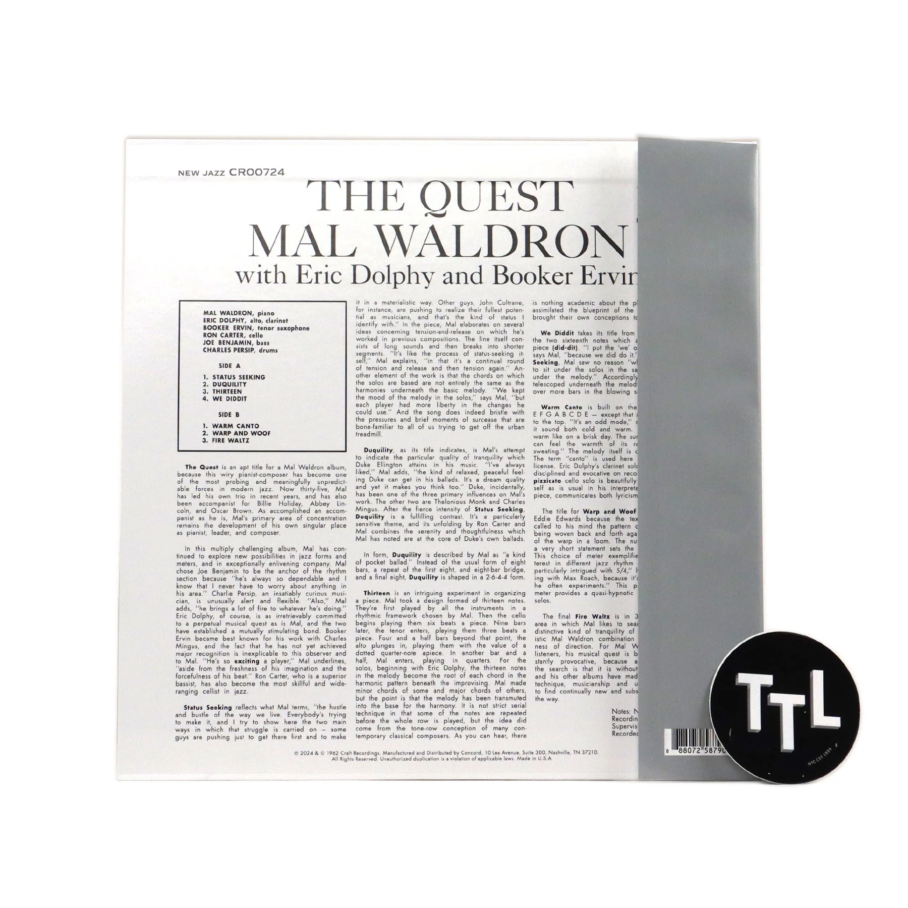 Mal Waldron, Eric Dolphy & Booker Ervin: The Quest (Original Jazz Classics 180g) Vinyl LP - Image 2