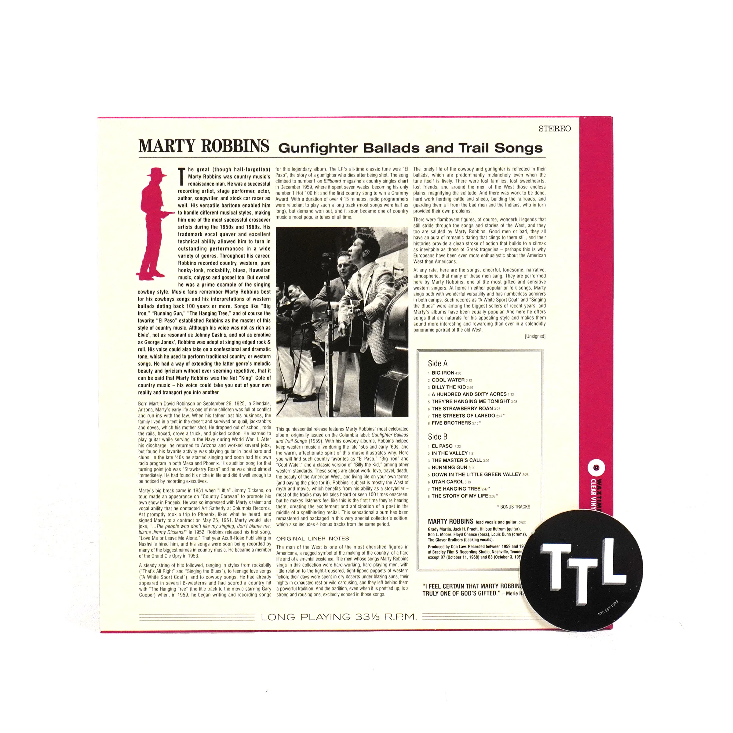 Marty Robbins: Gunfighter Ballads & Trail Songs (180g, Colored Vinyl) Vinyl LP - Image 3