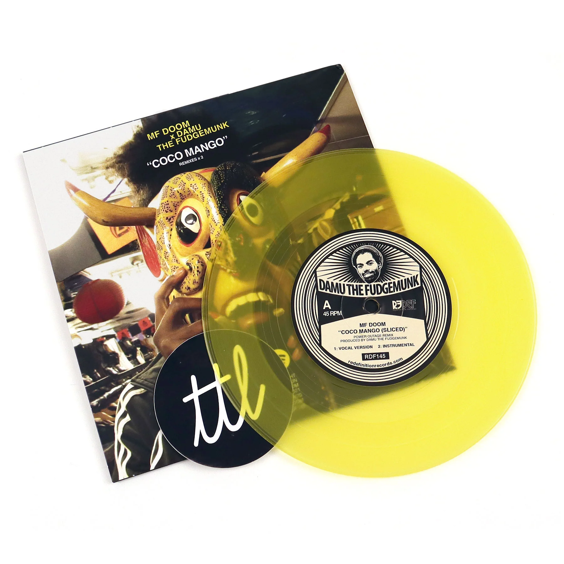 MF Doom x Damu The Fudgemunk: Coco Mango Sliced & Diced (Yellow Colored Vinyl) Vinyl 7" - LIMIT 1 PER CUSTOMER - Image 2
