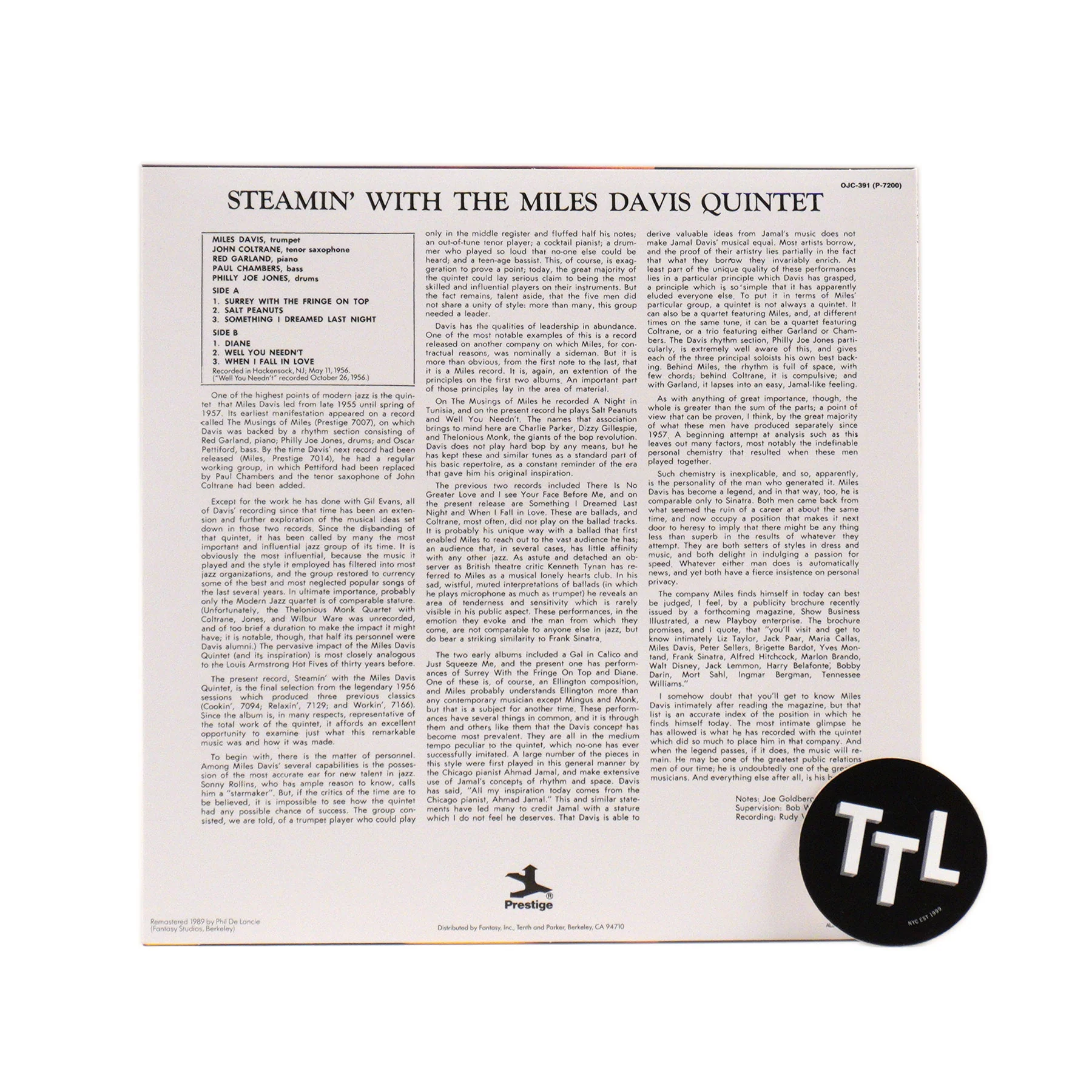 Miles Davis: Steamin' With The Miles Davis Quintet Vinyl LP - Image 2