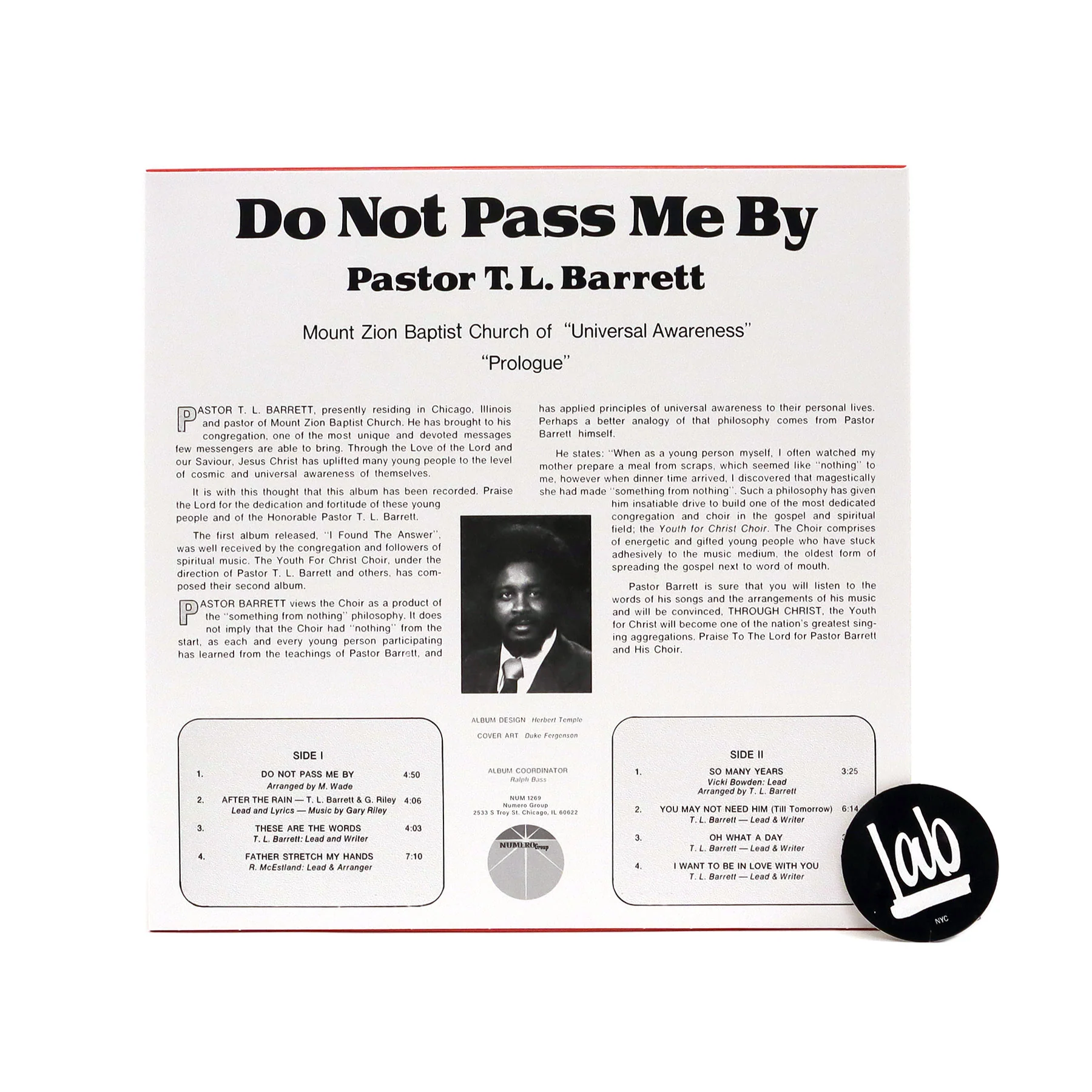Pastor T.L. Barrett: Do Not Pass Me By Vol. I Vinyl LP - Image 2