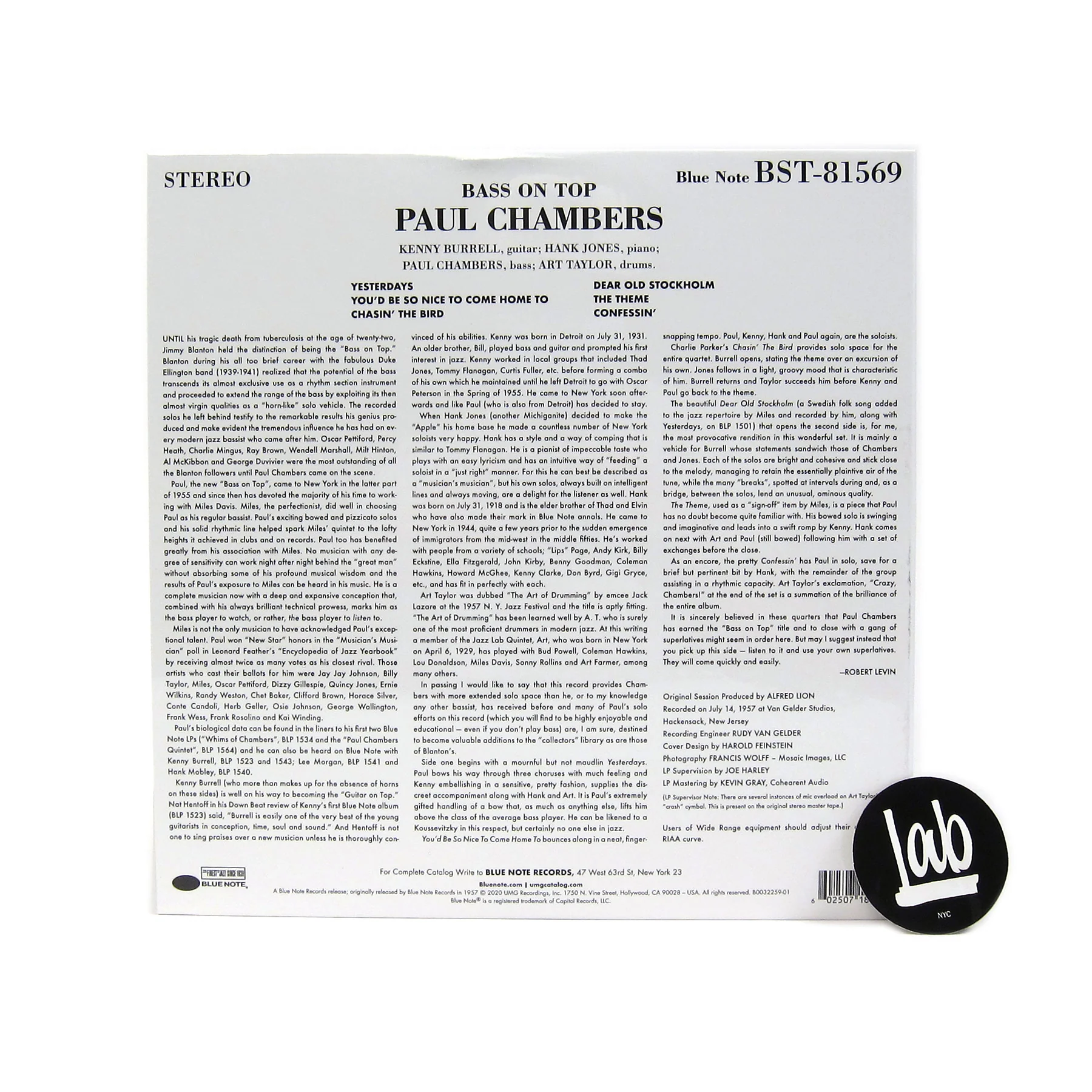 Paul Chambers: Bass On Top (Tone Poet 180g) Vinyl LP - Image 3