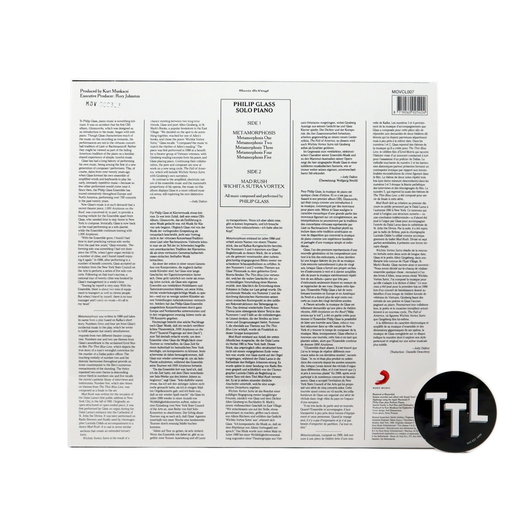 Philip Glass: Solo Piano (Music On Vinyl 180g, Colored Vinyl) Vinyl LP - Image 3