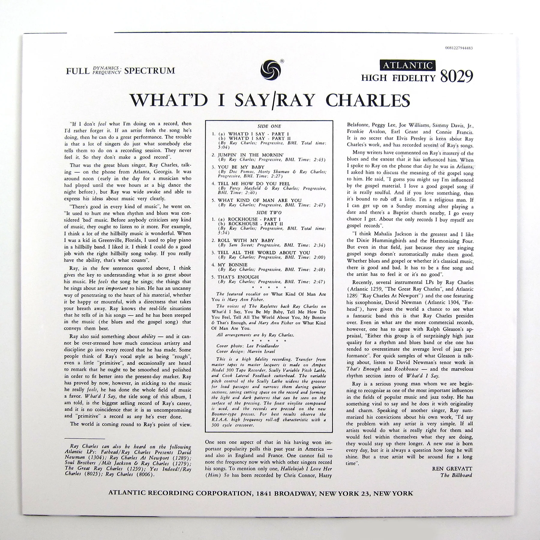 Ray Charles: What'd I Say (Indie Exclusive, Mono 180g) Vinyl LP - Image 2
