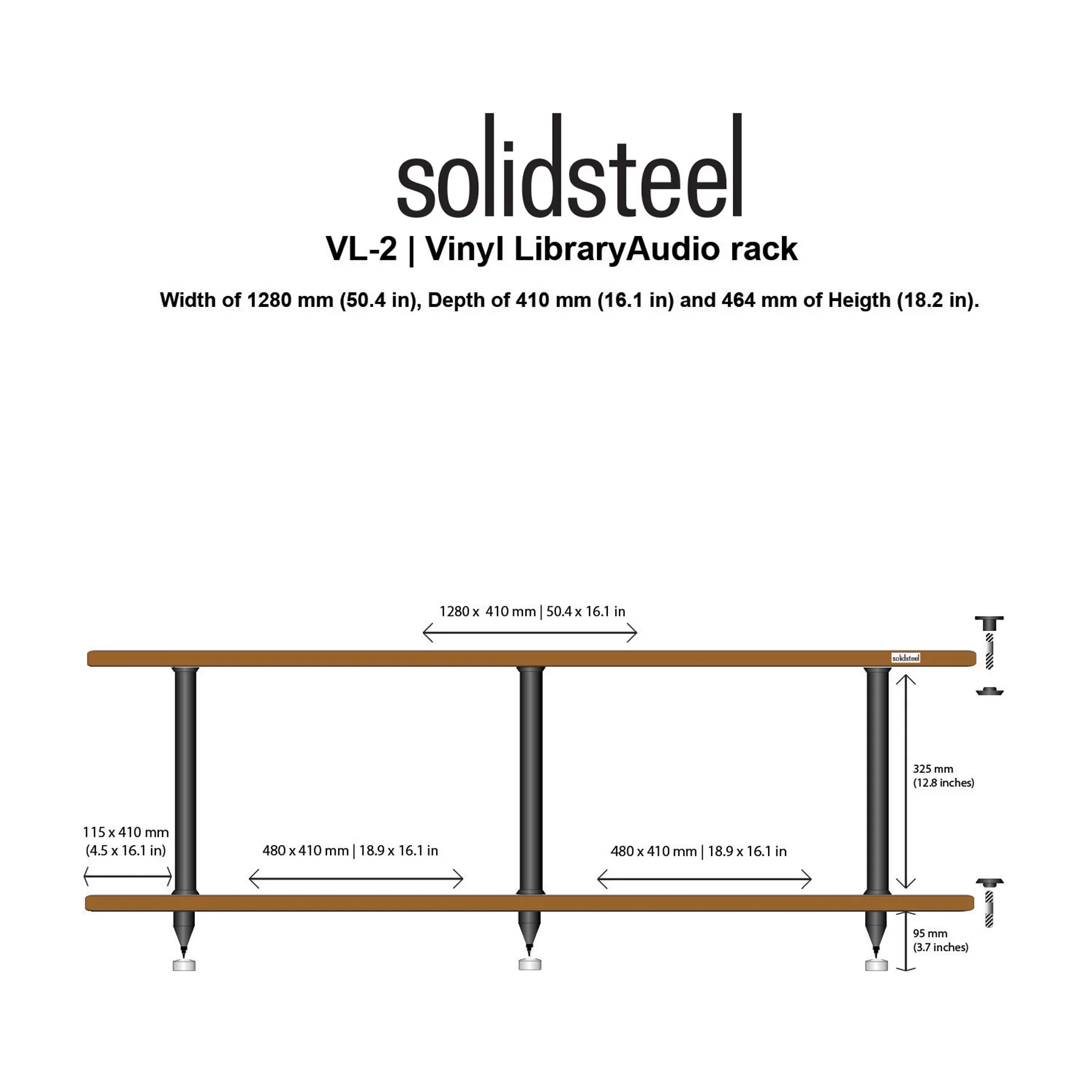 Solidsteel: Solidsteel: VL-2 Turntable Shelf + Vinyl Record Storage - Walnut - Image 4