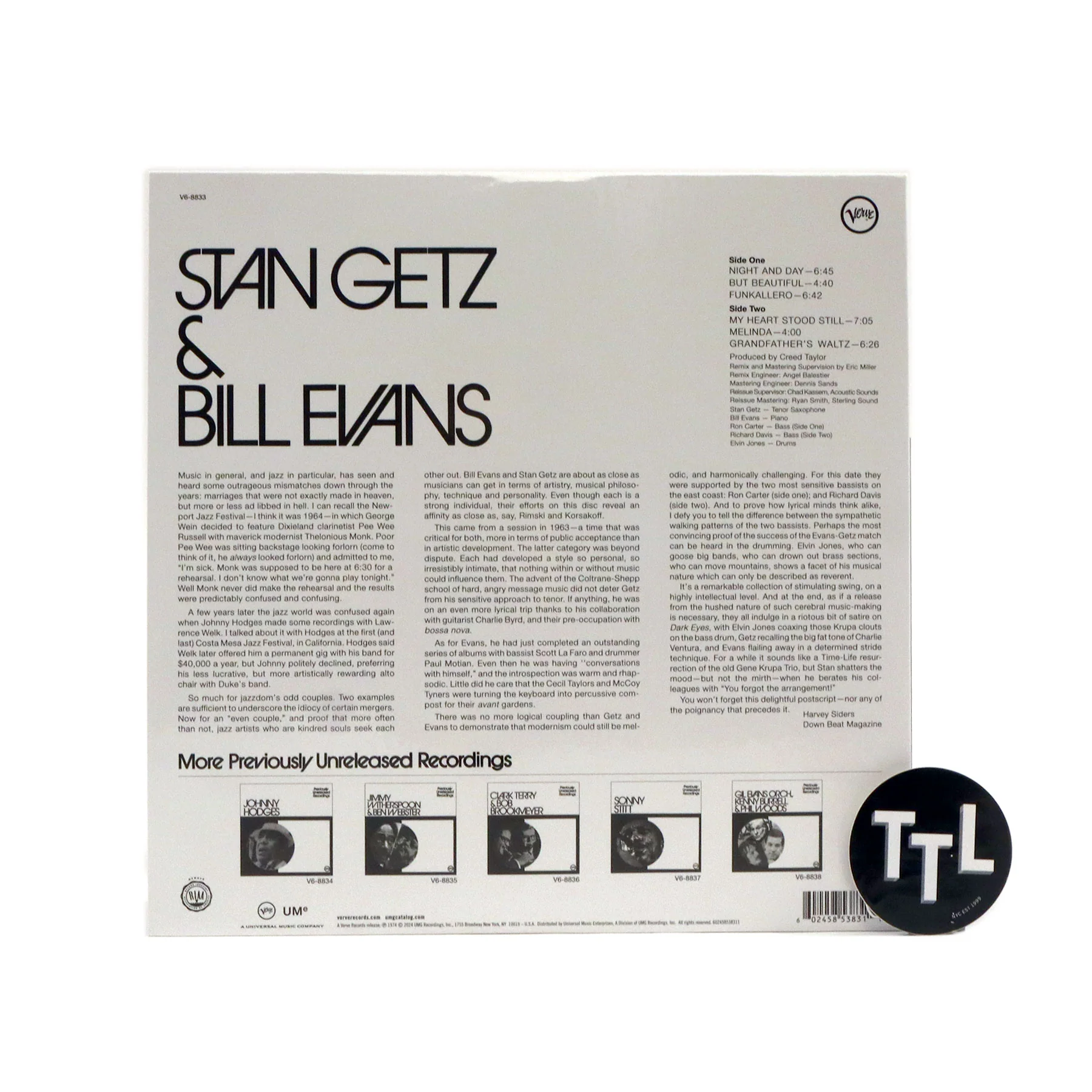 Stan Getz & Bill Evans: Previously Unreleased Recordings (Acoustic Sounds 180g) Vinyl LP - Image 3