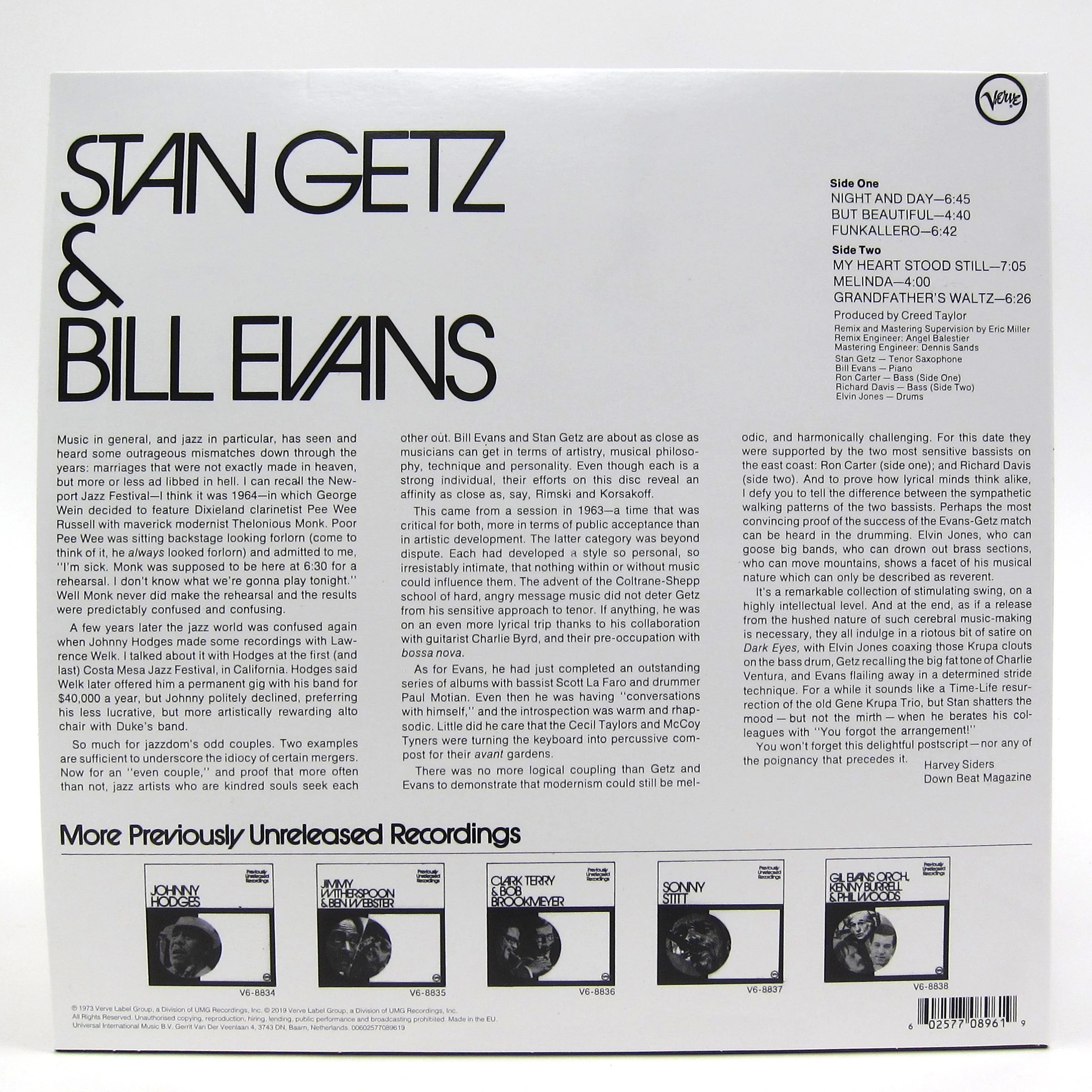 Stan Getz & Bill Evans: Stan Getz and Bill Evans Vinyl LP - Image 2