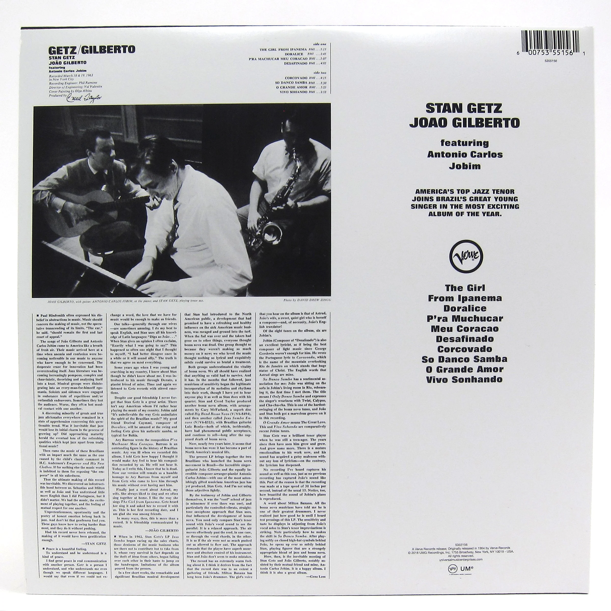 Stan Getz & Joao Gilberto: Getz / Gilberto Vinyl LP - Image 2