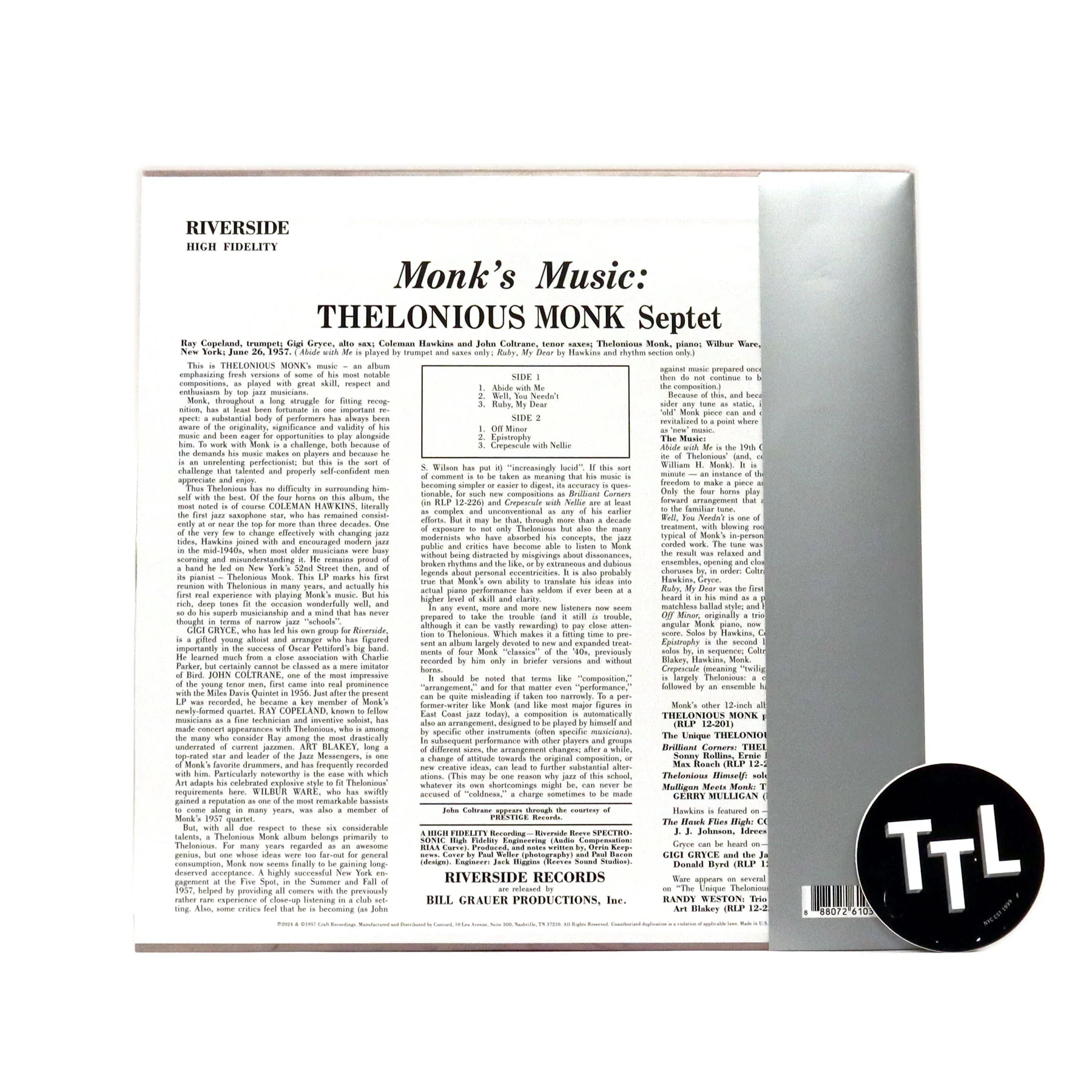 Thelonious Monk Septet: Monk's Music (Original Jazz Classics 180g) Vinyl LP - Image 2