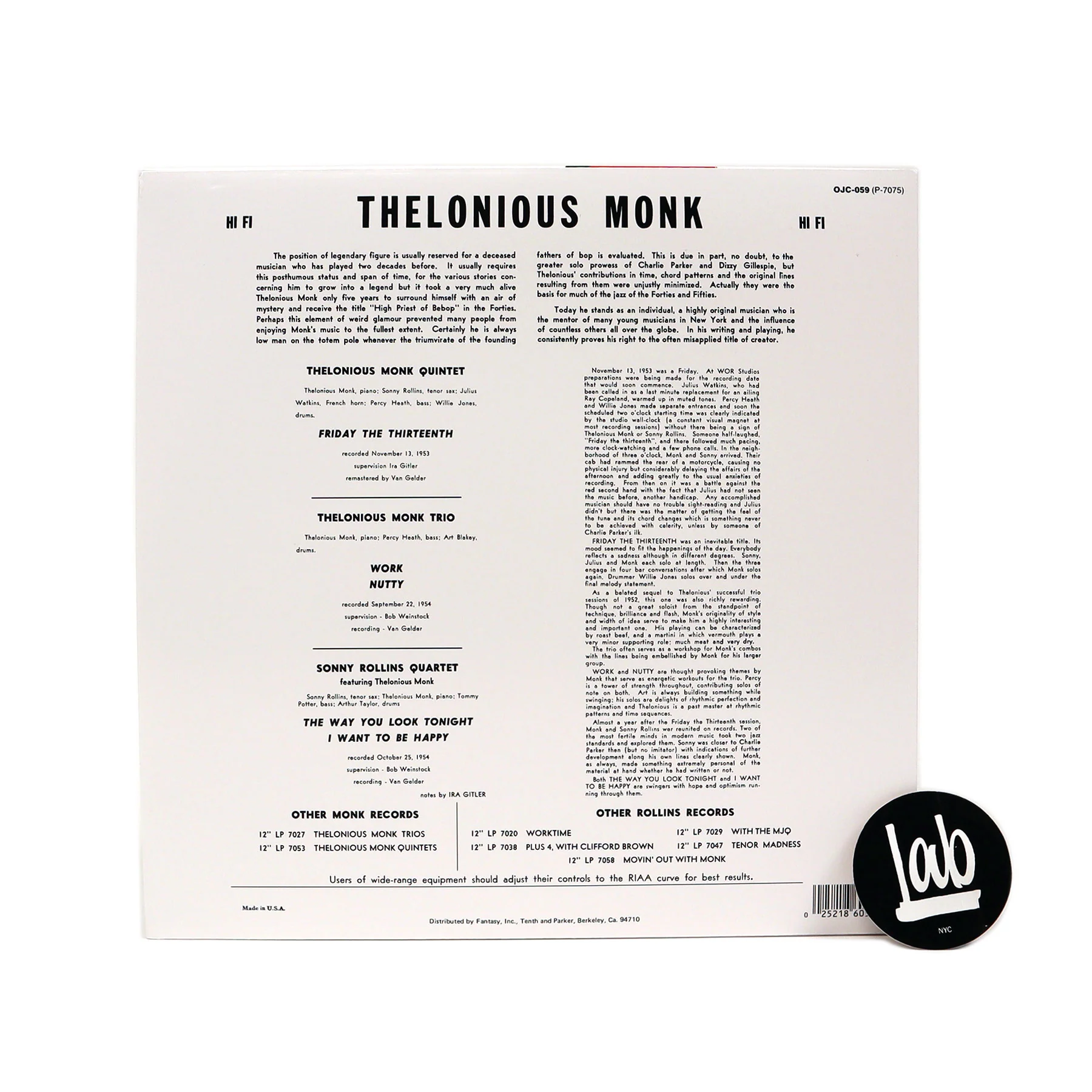 Thelonious Monk & Sonny Rollins: Thelonious Monk & Sonny Rollins (Colored Vinyl) Vinyl LP - Image 3
