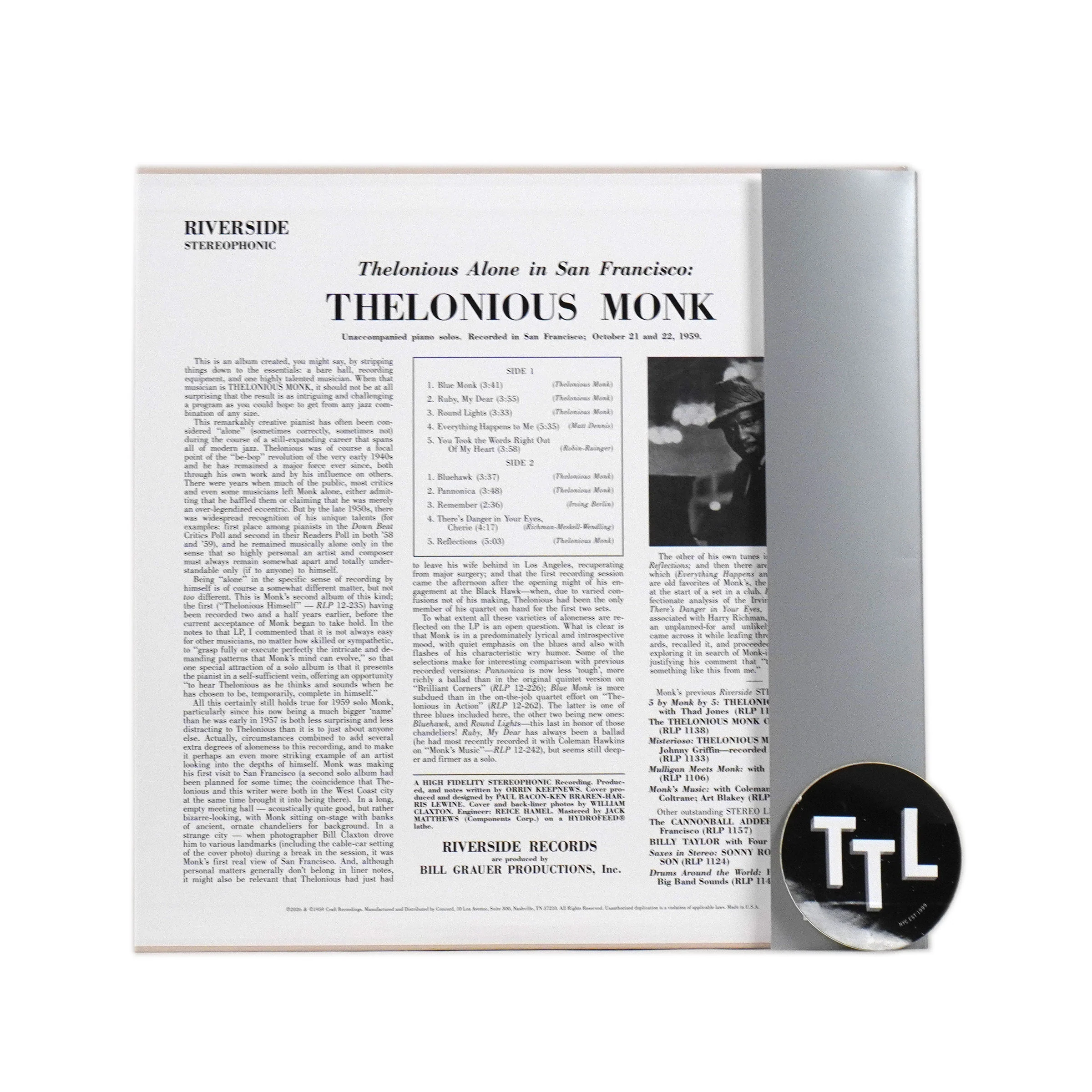 Thelonious Monk: Thelonious Alone In San Francisco (Original Jazz Classics 180g) Vinyl LP - Image 2