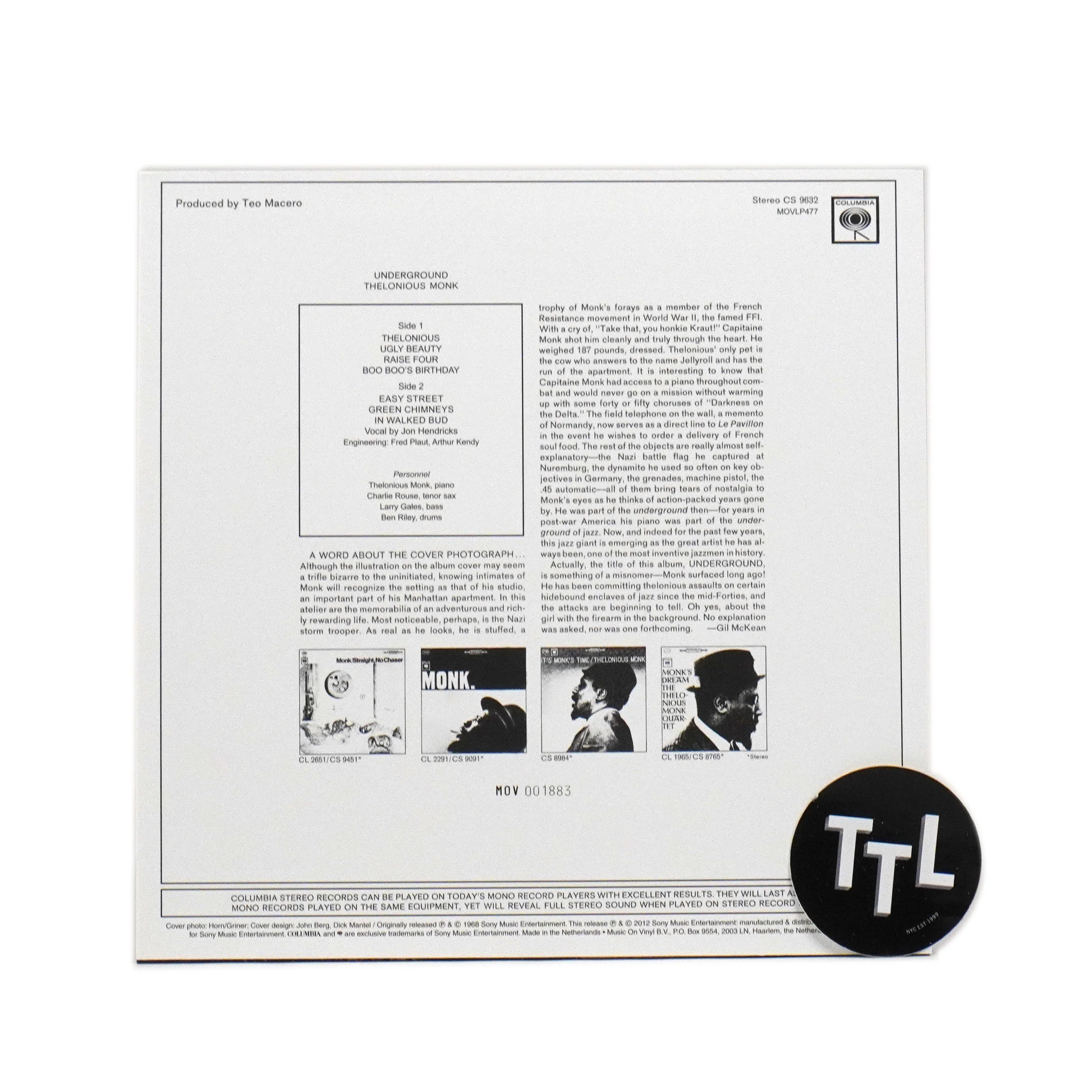Thelonious Monk: Underground (180g, Colored Vinyl) Vinyl LP - Image 3
