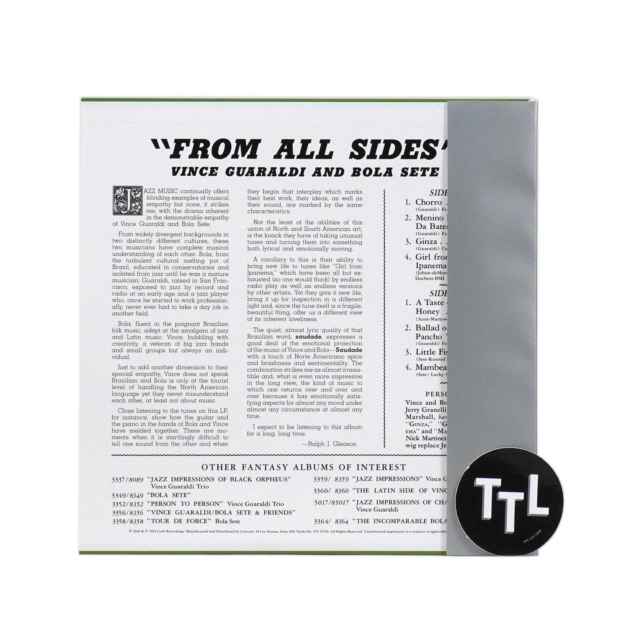 Vince Guaraldi & Bola Sete: From All Sides (Original Jazz Classics 180g) Vinyl LP - Image 2