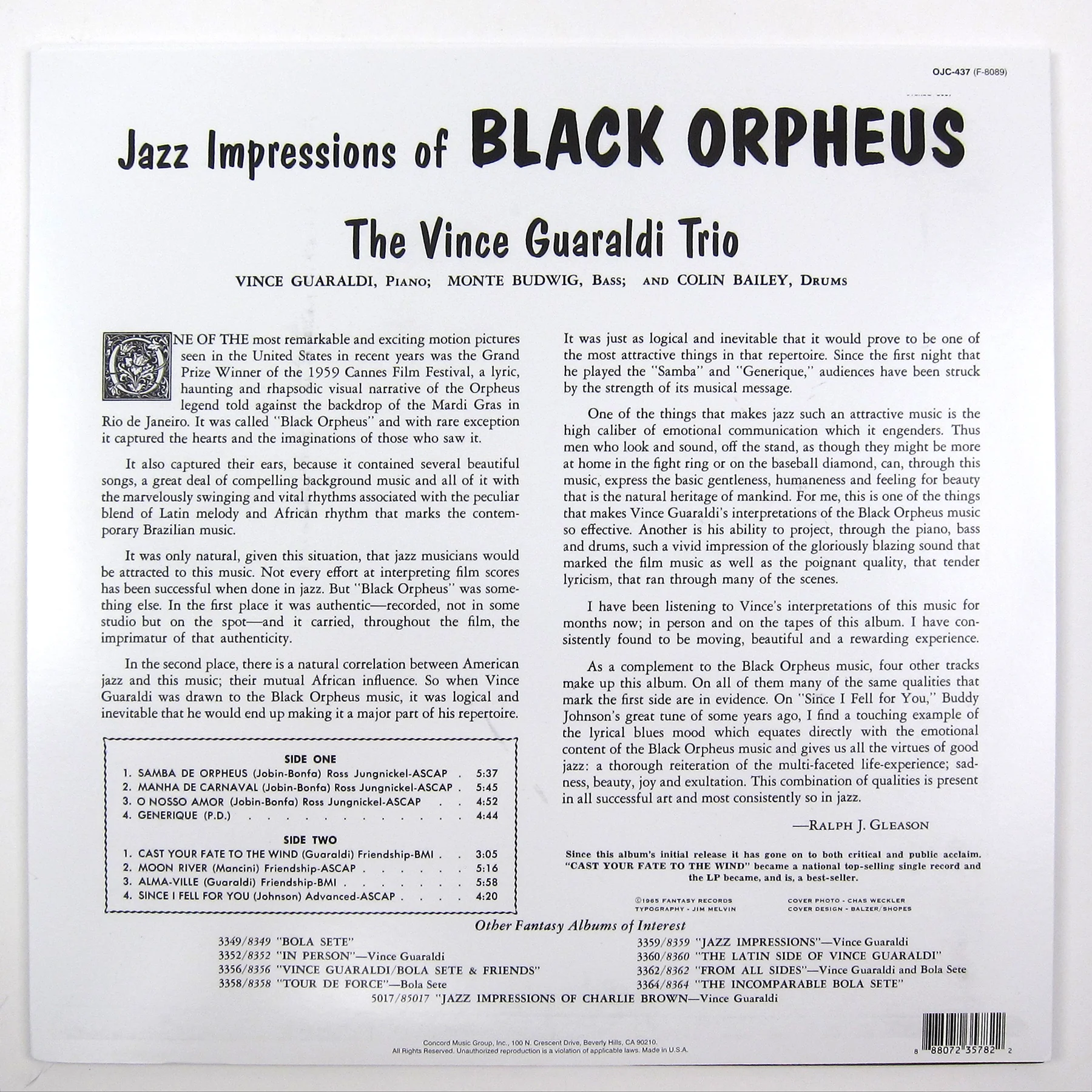 Vince Guaraldi Trio: Jazz Impressions Of Black Orpheus Vinyl LP - Image 2