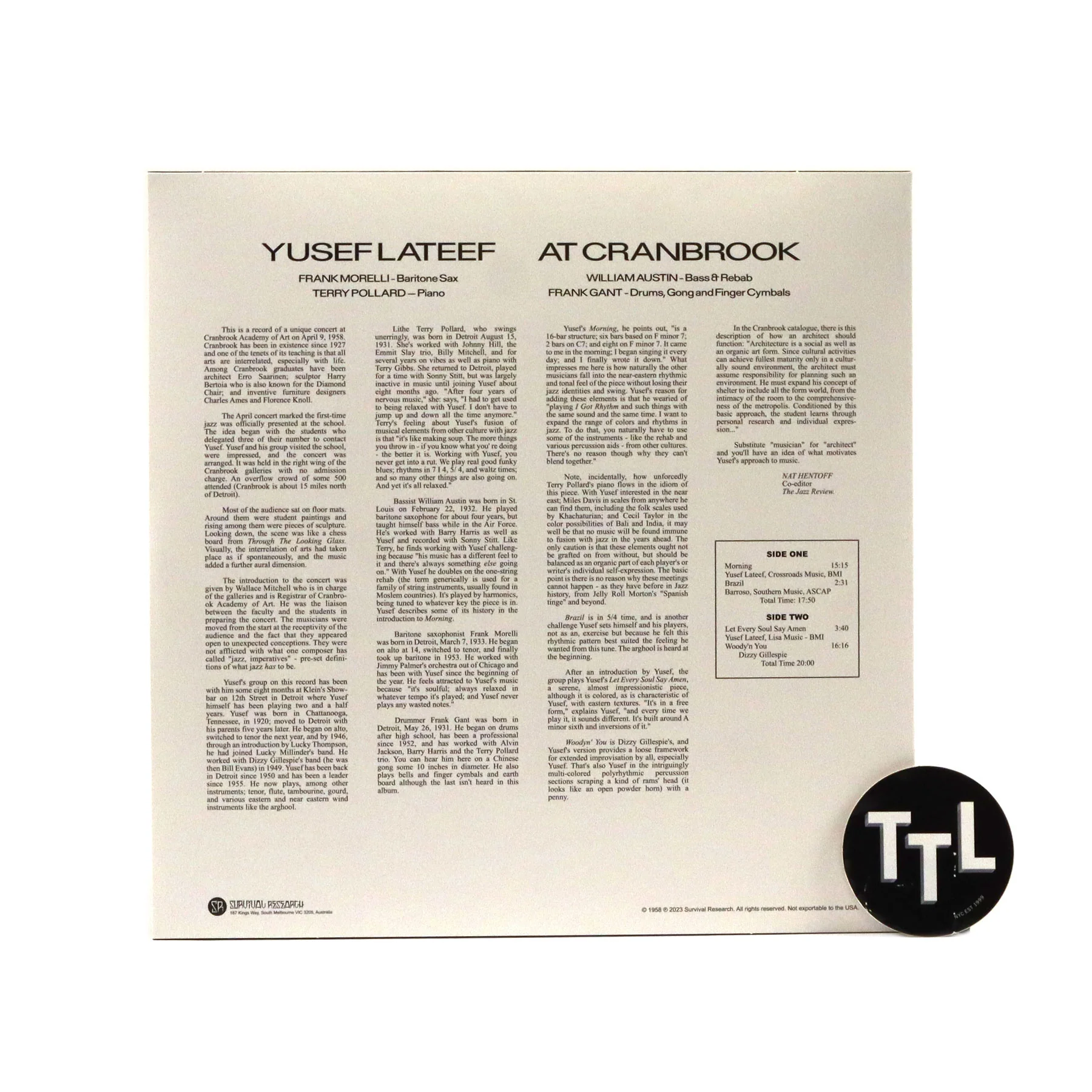Yusef Lateef: Lateef At Cranbrook Vinyl LP - Image 2